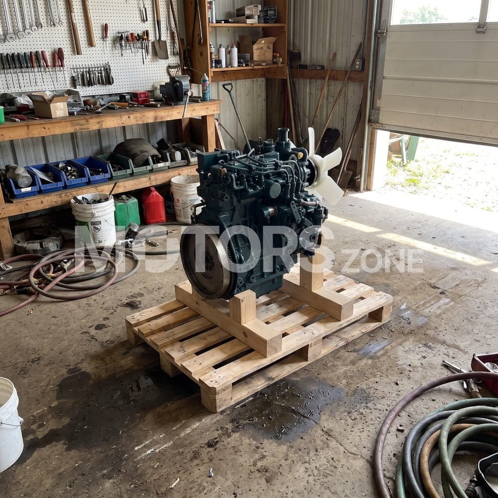 Moteur Kubota D1105 reçu par un client, dans un atelier