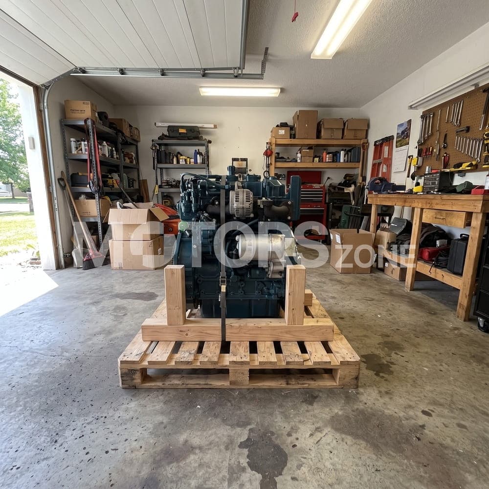 Moteur Kubota D1105 reçu par un client, dans un garage