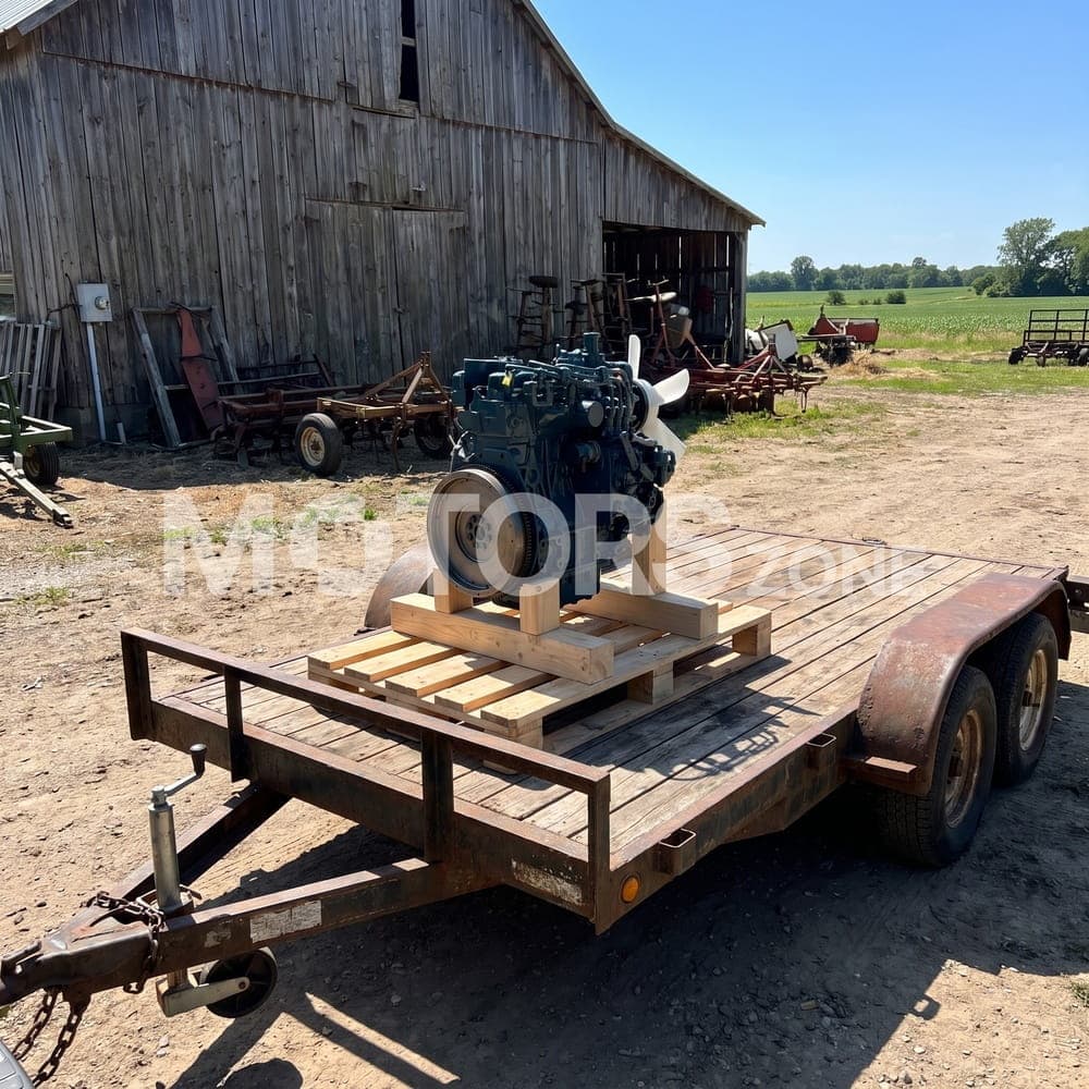 Moteur Kubota D1105 reçu par un client, sur une remorque, dans une ferme
